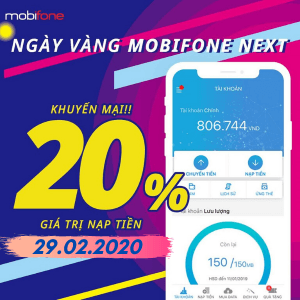 Mobifone khuyến mãi ngày 29/2/2020 tặng 20% thẻ nạp trực tuyến